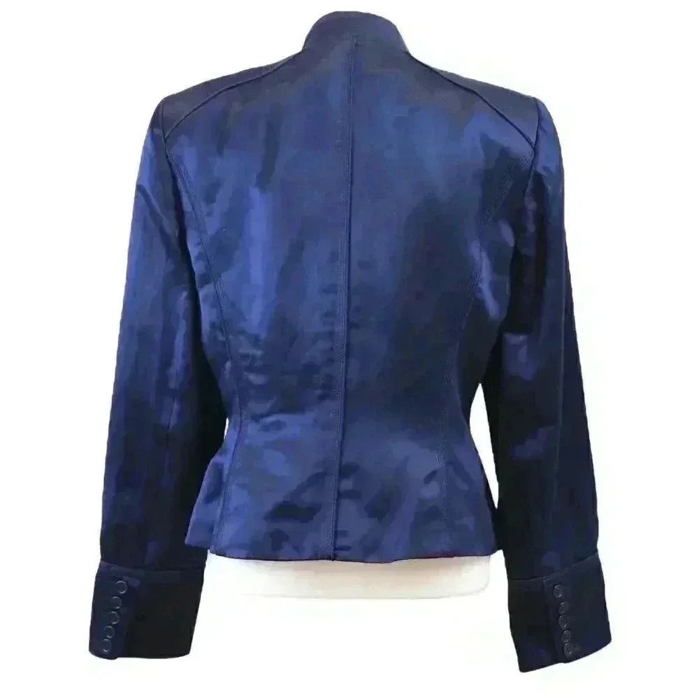 VINTAGE Calvin Klein Linen & Silk Midnight Blue Military Style Coat Size‎ 12 - Picture 5 of 7